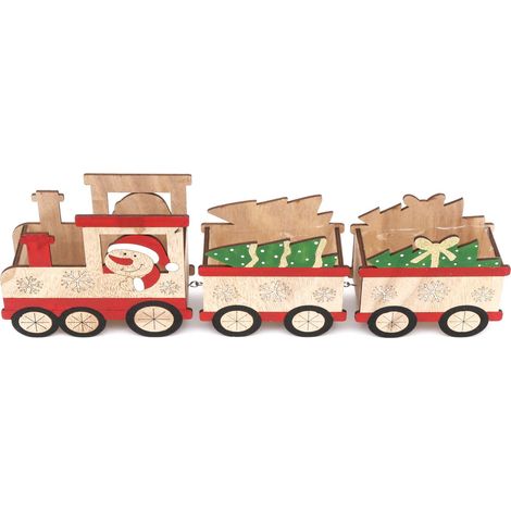 Décoration de Noël petit train en bois bonhomme de neige