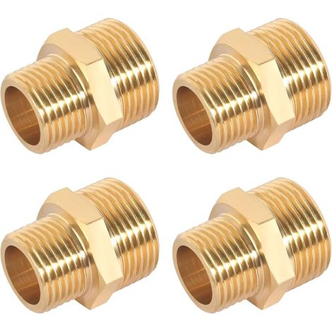 Réduction en Laiton, 4 Pièces de Réduction 3/4 à 1/2 Double Mamelon en Laiton Mâle, 1/2 Pouce à 3/4 Pouces Adaptateur, Approprié pour les Réducteurs de Tuyaux D'eau (20 x 25 mm) (1/5)