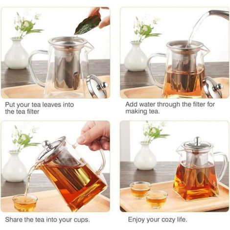 Theiere - Verre Borosilicate 350 Ml - Passoire Inox 304 Amovible - Pour Infusion The Et Tisane - 1 Piece (1/4)