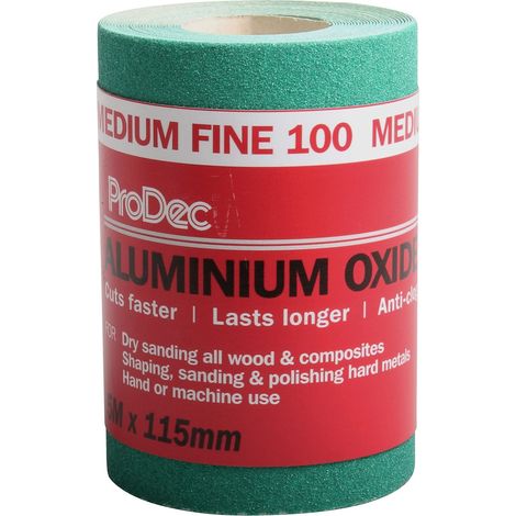ProDec 5m Roll 100 Grit medio-fine grado verde ossido di alluminio carta abrasiva per la levigatura di legno, vernice, gesso, stucco, metallo e altro, 115 millimetri di larghezza carta vetrata (1/5)