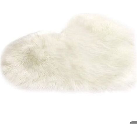 Tapis cœur peluche blanche 40x50 cm, faux mouton, moelleux, pour chambre, canapé, sol décoratif (1/4)