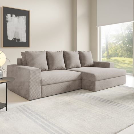 Rechtsseitiges Ecksofa mit Schlaffunktion und Stauraum Paola Taupe 3-Sitzer (1/5)