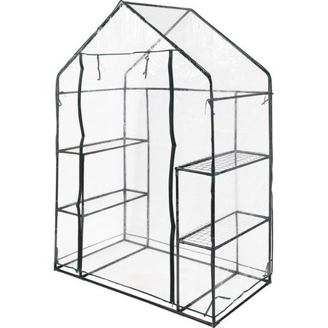 Filiyano-Serre en film plastique transparent - TOYA - 143 x 73 x 195 cm - PVC transparent - 4 étagères - Structure en acier - Montage facile