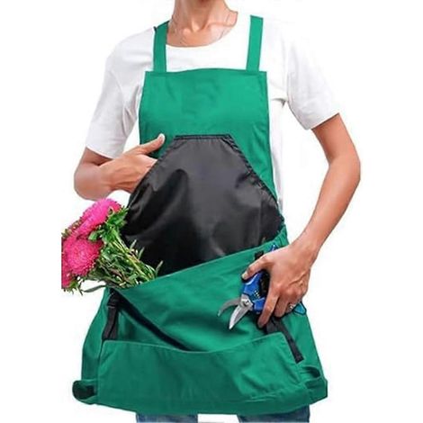 Tablier de jardinage multifonctionnel avec poche poitrine étanche et sac de cueillette à ouverture rapide (vert) (1/5)