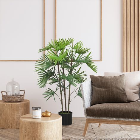 Künstliche Zimmerpflanze, 90 cm, künstliche Palme mit Plastiktopf und Beflockung, grün