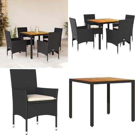 Ensemble à manger de jardin et coussins 5 pcs noir rotin acacia - Salon De Jardin - Mobilier De Jardin - Set De Salon De Jardin - Table De Jardin - Chaises De Jardin - Home & Living (1/5)