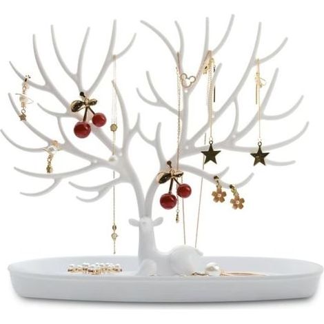 Porte-bijoux, arbre à bijoux décoratif, rangement pour colliers et bracelets (blanc) (1/5)
