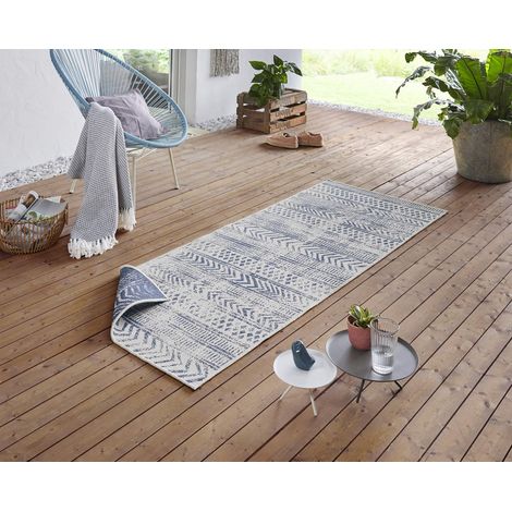 Tapis d'intérieur et d'extérieur Biri - 80 x 350 cm - Tapis réversible résistant aux intempéries - Style bohème - Design vintage - Pour balcon, terrasse, jardin, véranda, salon - Imperméable - Vert cr (1/5)