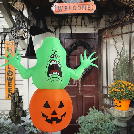 Aufblasbare Halloween-Dekoration in Form eines grünen Geisterkürbisses (1,5 m), Schutzart IP44, mit Gebläse und LED-Beleuchtung. Aufblasbare Außendekoration, europäischer Standard 220–240 V. (1/5)