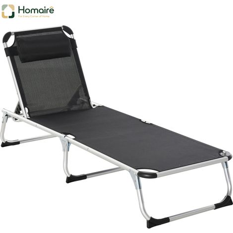 HOMAIRE Sonnenliege Garten 5-fach verstellbar faltbar ergonomisch Netzstoff Schwarz für Entspannung im Freien