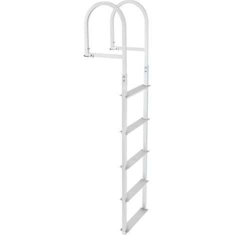 Échelle de pont amovible 5 marches, aluminium, capacité 227 kg, marche large 7,9 cm antidérapante, installation facile pour bateau, lac, piscine. (1/5)