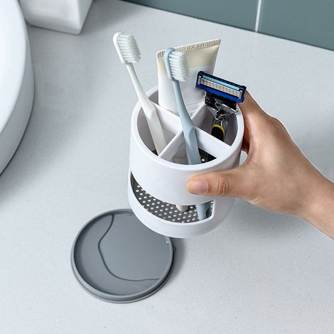 Support Pour Brosse À Dents Électrique - Plateau De Drainage Ventilé - 4 Compartiments - Blanc - 11 x 10 x 10 cm - 1 Pièce (1/5)