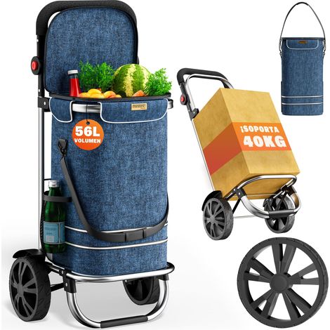 Monzana Carro de la Compra 56L hasta 50 Kg con Ruedas Bolsa Extraíble Plegable Carrito de Supermercado - color a elegir Azul