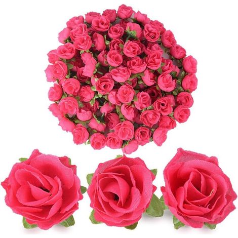Lot de 100 3cm Rose Artificielle Capitules Tete Fleur Faux Plante Artificielle Decoration pour Maison Mariage Fête, (Rouge rose) (1/5)