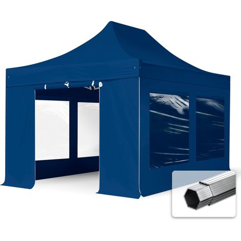3x4,5 m Faltpavillon PROFESSIONAL Alu 40mm, Seitenteile mit Panoramafenstern, blau
