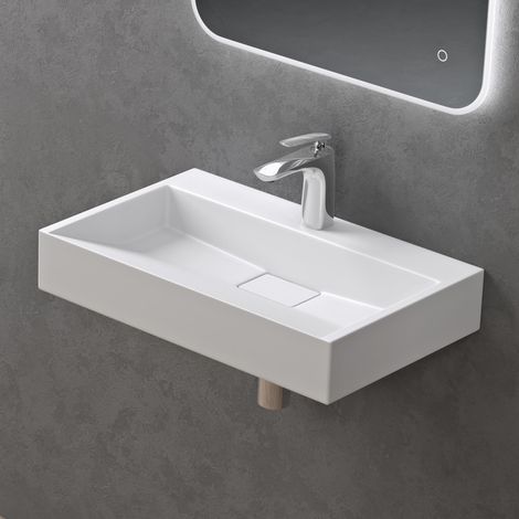 doporro Waschbecken Aufsatzwaschbecken Mineralguss Hängewaschbecken 60cm mit Nano-Beschichtung inkl. Ablaufgarnitur Col19