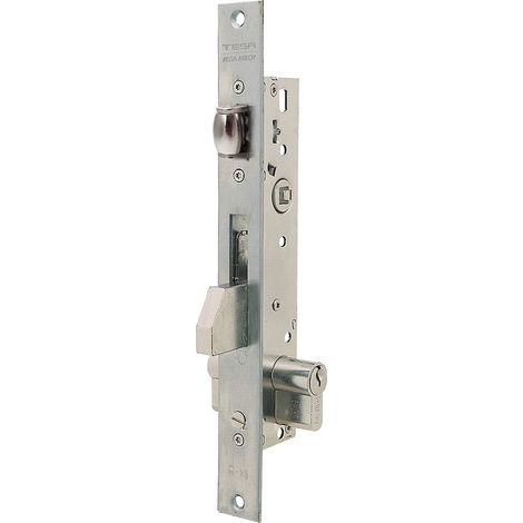 Serrure à encastrer pour profilés métalliques, axe 20 mm, finition gris inox, pêne réversible (1/3)