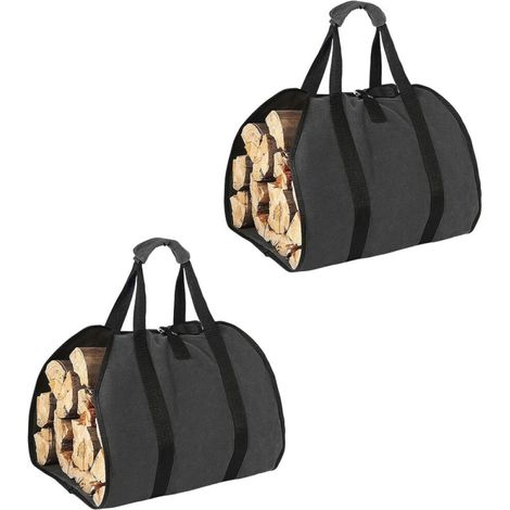 Bolsas plegables para leña con asas reforzadas, impermeables, de tejido Oxford 600D, de color negro, juego de 2 unidades. (1/5)