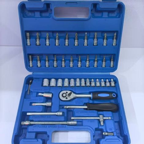 Ensemble de Clés à Cliquet 12 Pièces, Kit d'Outils de Réparation Automobile et Bricolage, Boîte Métallique Bleue, Outils Multifonctions pour Garage et Maison