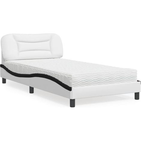 Bett mit Matratze "Hvar" Weiß und Schwarz 100x200 cm Kunstleder (1/5)