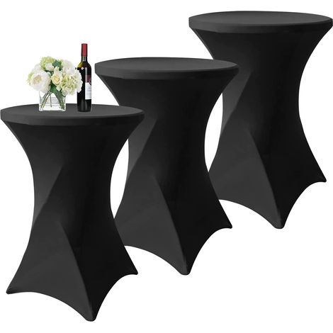 Ensemble de 3 nappes hautes noires, nappes sur pied 80x110cm noires à coins carrés extensibles en spandex pour cocktails (1/5)