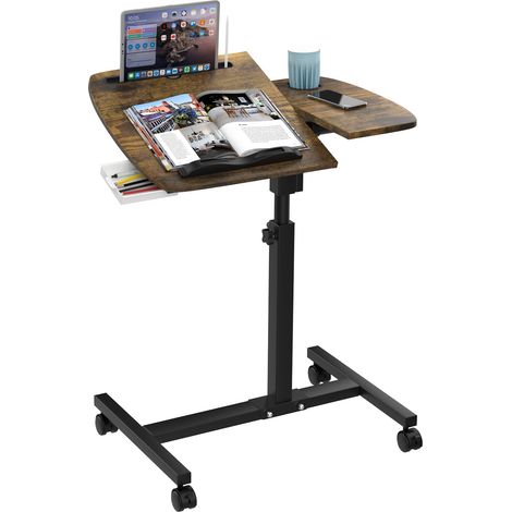 Haloyo® Bureau d'ordinateur avec roulettes,Bureau Mobile, table d'étude pour chambre à coucher, table de lit, 60x40x59-89cm, brun (1/5)