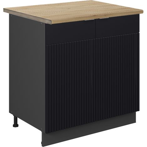 Küchenunterschrank Fame-Line, Schwarz gestreift/Anthrazit, 80 cm Arbeitsplatte Goldkraft Eiche, Vicco (1/5)