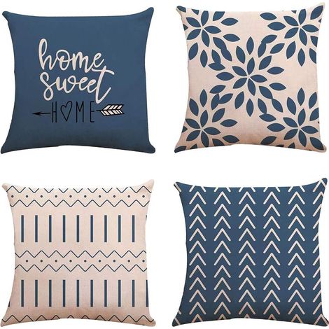 Housse de Coussin Canapé Doux Taie d'oreiller De Voiture Maison Lit Décor 45 x 45cm, Set de 4 (Bleu) (1/5)