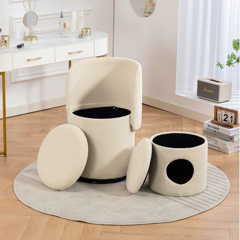Chaise pivotante 360° avec rangement intégré en velours côtelé beige HAVRYA (1/5)