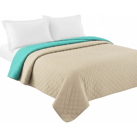 REA – Couvre-lit réversible capitonné 2.00x2.20 – Polyester beige-mint – Confort décoratif pour intérieur moderne