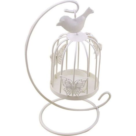 Bougeoir suspendu en métal style vintage, motif papillon, lanterne, bougeoir cage à oiseaux, décoration de mariage ou d'intérieur, blanc creux (1/5)