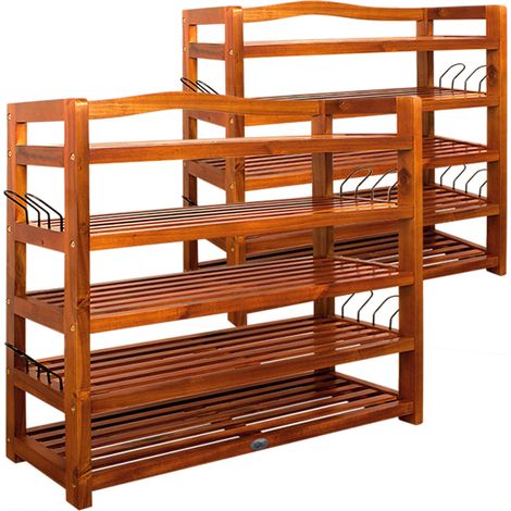 Casaria Set de 2 étagères à chaussures en bois d'acacia 95x26x82cm charge 200kg max range-chaussures meuble dressing entrée