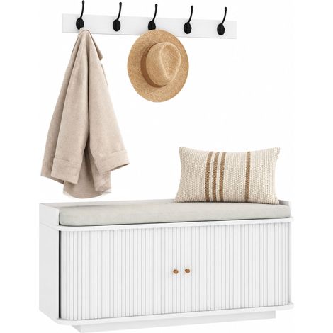 HOMCOM Hallway Furniture Set with Shoe Bench and Coat Rack, White (1/5)