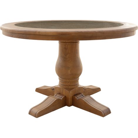 Table à manger ronde en chêne massif et rotin Vikale Ø120cm (1/3)