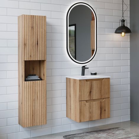 Waschtisch-Set mit Einbauwaschbecken (50 cm), 2 Schubladen und Hochschrank „Riva Bois“ (1/5)