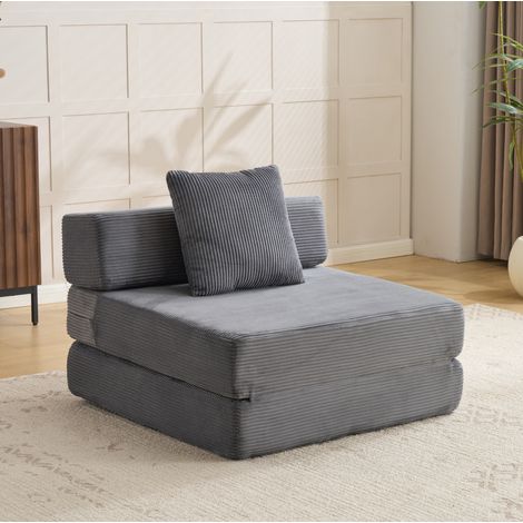 Sofá cama de suelo plegable de 1 plaza en terciopelo acanalado gris oscuro DESVIAE (1/5)