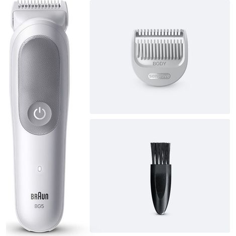 Braun BG5500 Series 5 Rasoio Elettrico per il Corpo Bagnato e Secco Autonomia 100 min Ricarica Rapida 5 min colore Grigio Bianco
