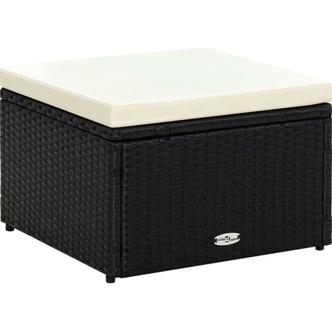 Hocker mit Kissen Poly Rattan 53×53×30 cm Schwarz