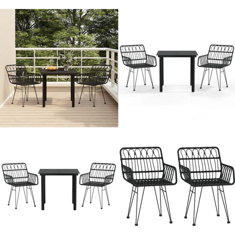 Juego de comedor de jardín 3 piezas ratán sintético negro - Mesa de jardín - Sillas de jardín