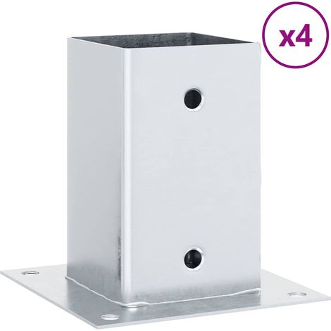 vidaXL Bases de poteau carrées 4 pcs argent 81x81 mm acier galvanisé