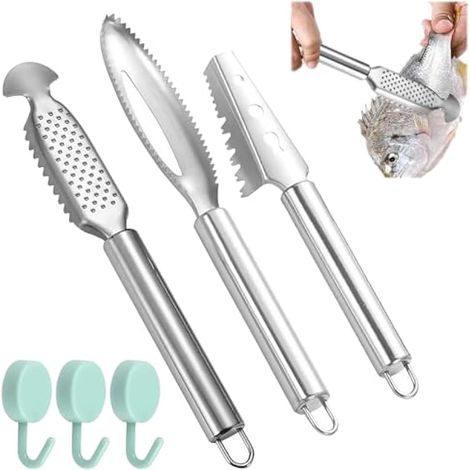 3 Pièces Grattoir À Écailles De Poisson en Acier,Ecailleur à Poisson Professionnel,Poisson Grattoir à éCailles,Ecailleur Poisson,pour enlever Les écailles et Les os de Poissons(Avec 3 Crochets) (1/5)