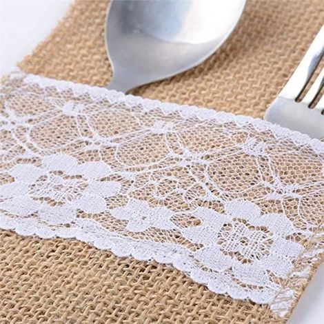 Pochette porte-couverts de mariage, sac à couverts décoratif vintage(20 pièces, dentelle) (1/4)