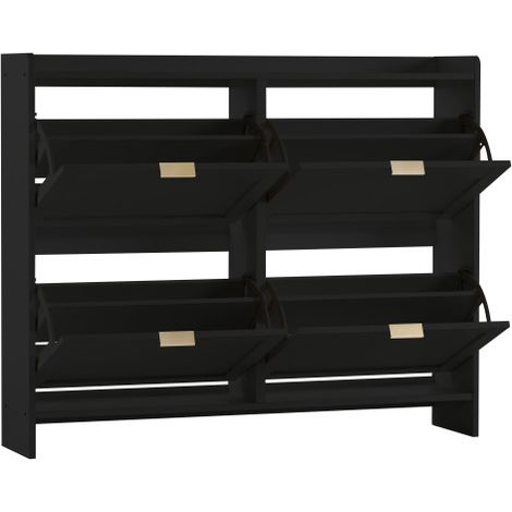 Meuble à chaussures 4 abattants avec étagères, noir 110x90x24 cm (1/5)