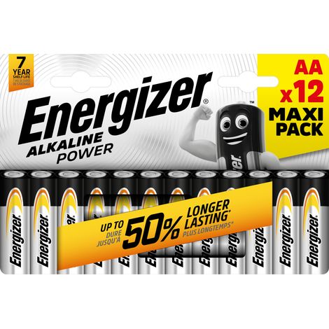 Alkaline Power, Pack de 12 Pilas AA 1,5V, Larga duración para Uso Cotidiano, sin sulfataciones ycon hasta 10 años de Vida útil (1/2)