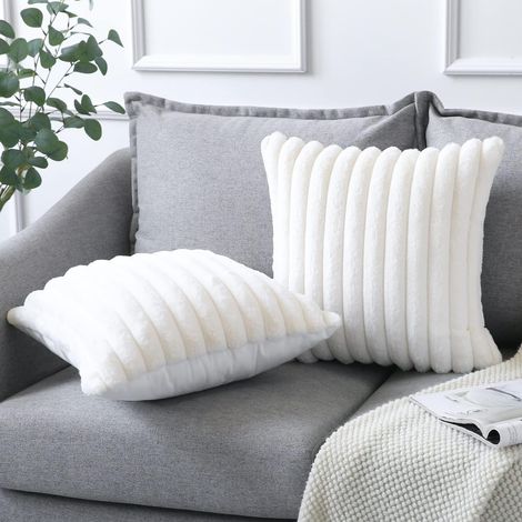Set di 2 copri cuscini velvetto 45x45 cm cerniera 100% cotone bianco per divano soggiorno decorativi (1/5)