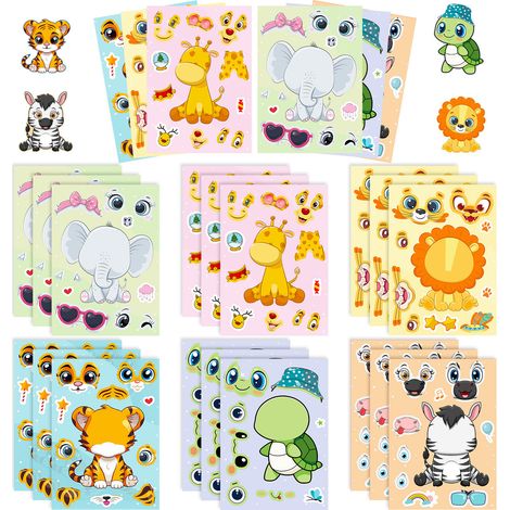 18-teiliges Puzzle-Sticker-Set mit Tiergesichtern zum Austauschen, niedliche Giraffe, Schildkröte und Tiger zum Selbermachen, Weihnachtsgeschenk