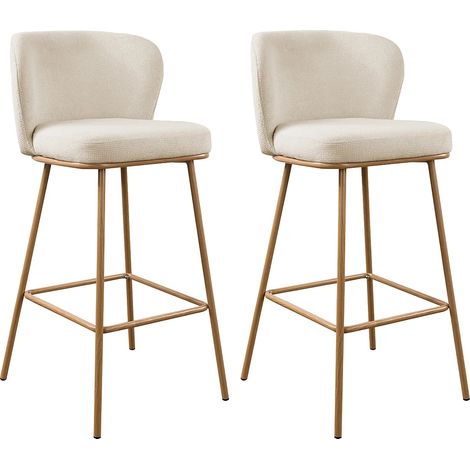 Vente-Unique – Lot de 2 tabourets de bar en tissu texturé 100% polyester – Hauteur d'assise 73.5 cm – Piètement métal – Beige et naturel (1/5)