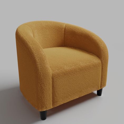 Fauteuil d'Appoint Bouclé Jaune Tissu Sherpa Cocooning, Coussin Moelleux & Dossier Arrondi Salon & Coin Lecture (1/5)