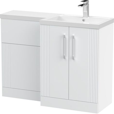 Belvide Retro Partially Fluted Floor Standing 2 Door Vanity WC Combination Unit and Basin, Right Hand, 1100mm, Satin White (1/4)