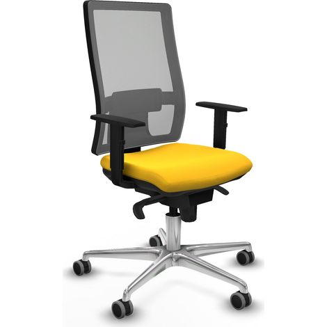 Horna sincro malla gris similpiel amarillo brazos 1D base aluminio ruedas 65mm engomadas (1/5)